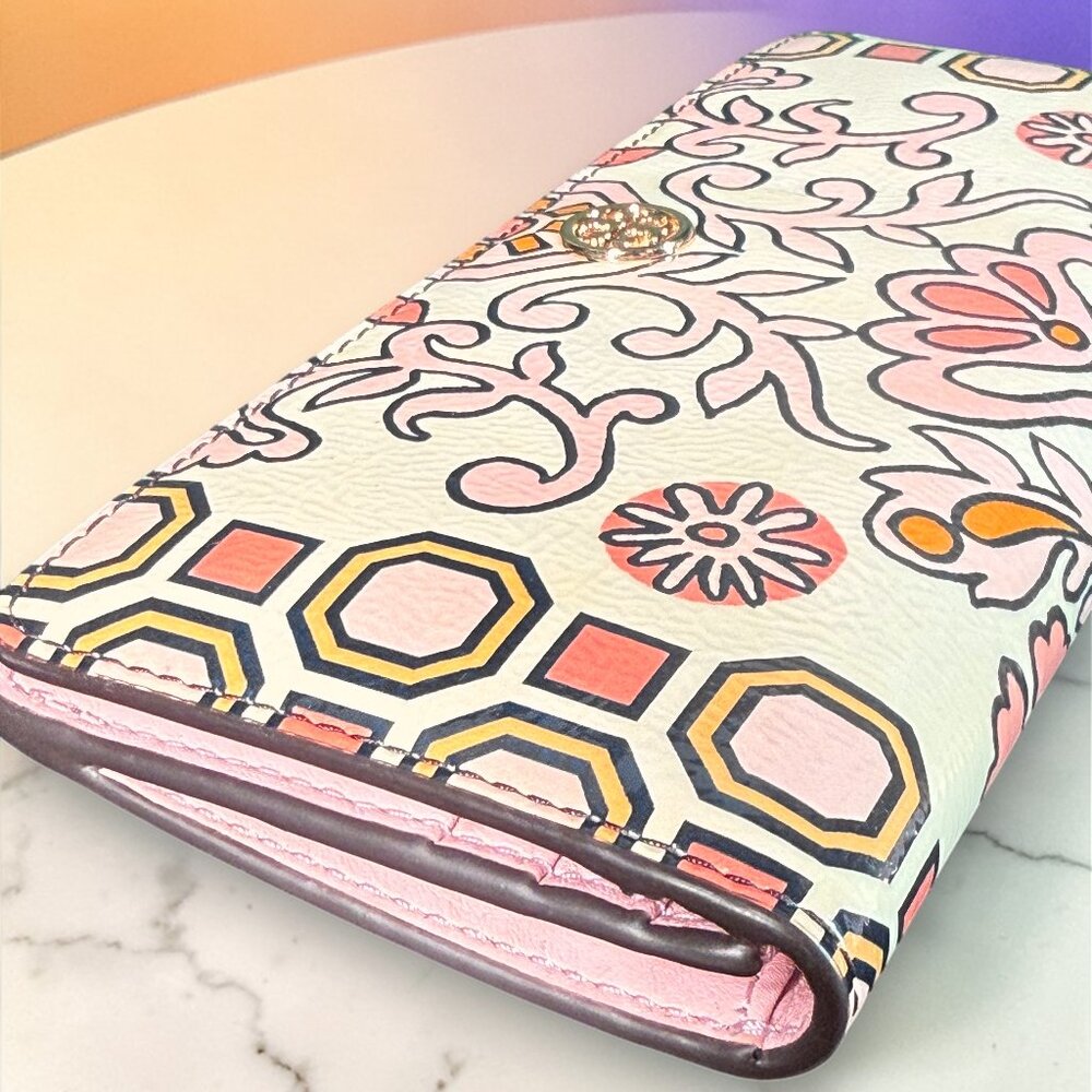 Tory Burch Hicks Garden Party Leather Snap Long Wallet with Tory Burch Dust bag - Picture 10 of 15